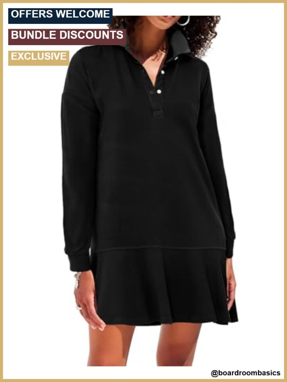 Women's Long Sleeve Collared Polo Dress Ruffle Hem Mini A-Line Summer